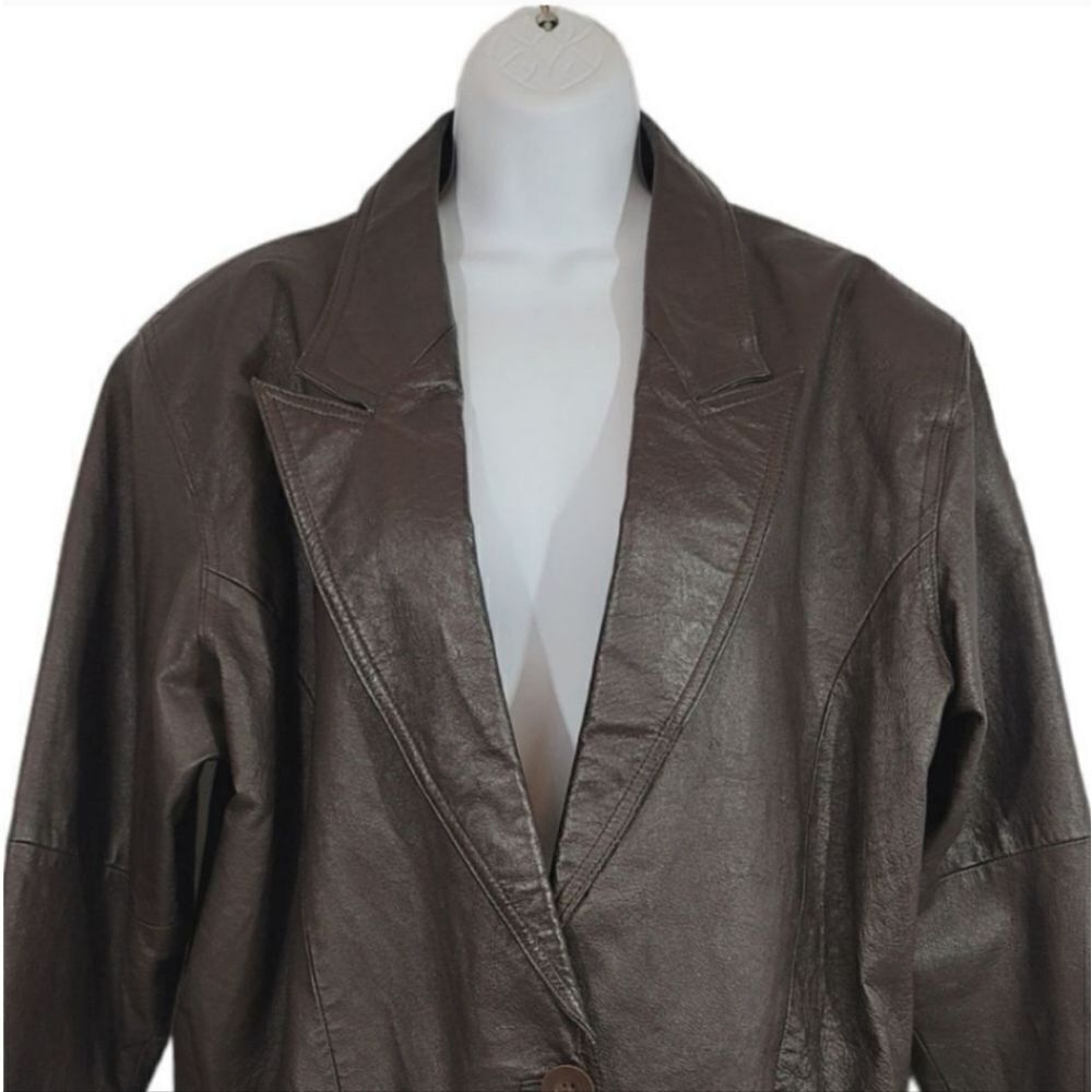 Vintage 80's Atlantic Beach Leather Trench Coat in Dark Chocolate Brown Large - Picture 4 of 10
